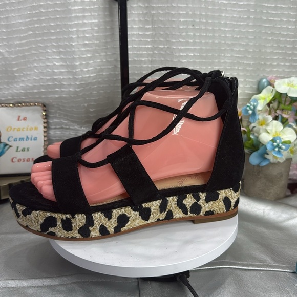 (O)Vince Camuto Kellia SuedeLeopard Sisal Leather Sandals with Straps Black 8.5M - Picture 5 of 14